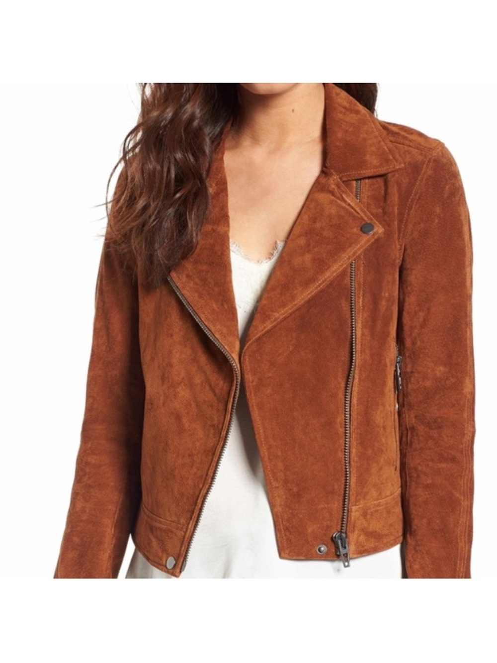 Blank NYC Suede Moto Jacket Cognac XL